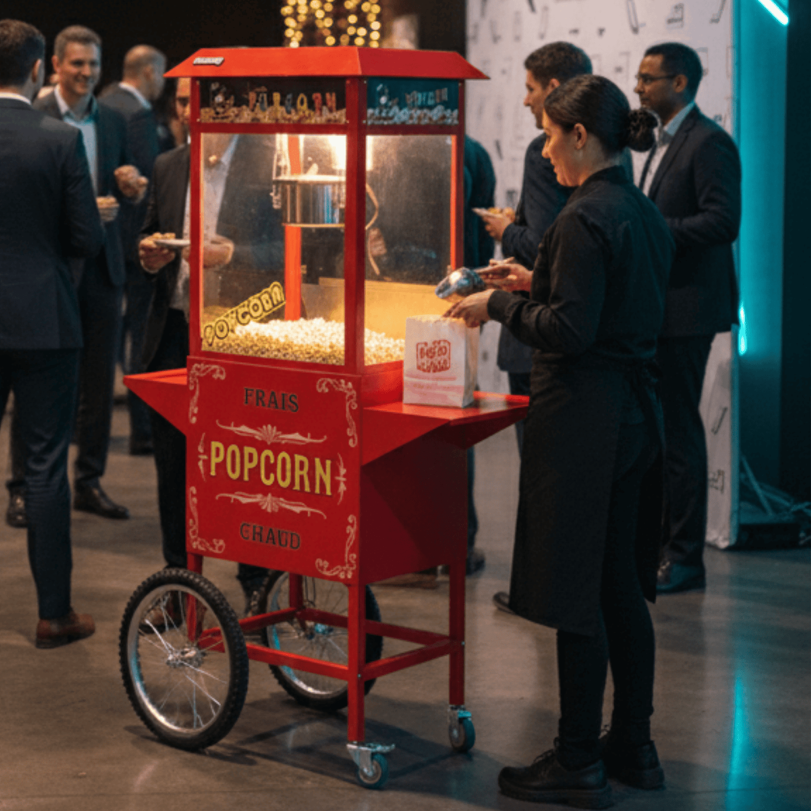 Máquina de palomitas para eventos en Panamá con operador y carrito – SK Events