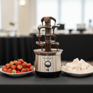 Fuente de chocolate para alquiler estilo cascada, perfecta para eventos en Panamá
